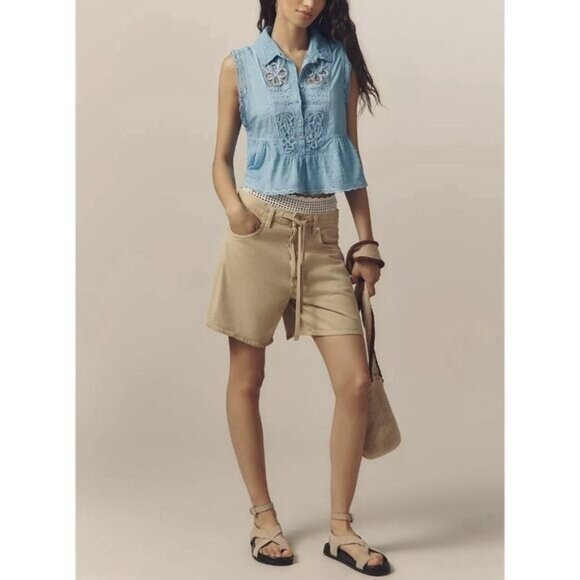 NWT Size L - Anthropologie 100% Cotton Lace Swing Blouse Blue (NWT USD 108) - Picture 5 of 15